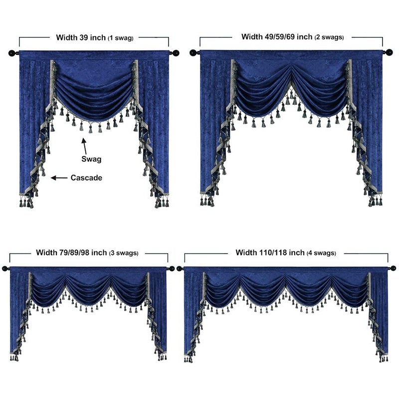 ELKCA Royal Blue Curtain Valance for Living Room Thick Chenille Window Curtains for Bedroom Waterfall Valance, Rod Pocket (W59inch, 1 Panel) - Image 5
